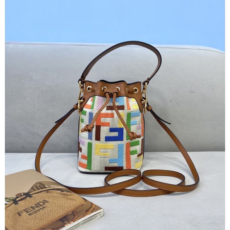 Fendi 8BS010 Mon Tresor Leather And Canvas Mini Bag Multicolour